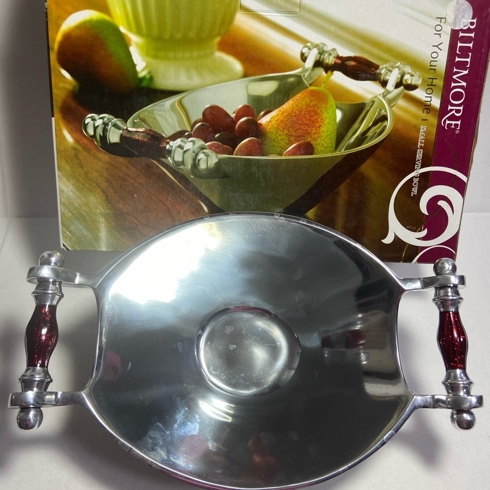 Biltmore Silver Bowl with Red Handles. Great House Warming Gift. Elegant